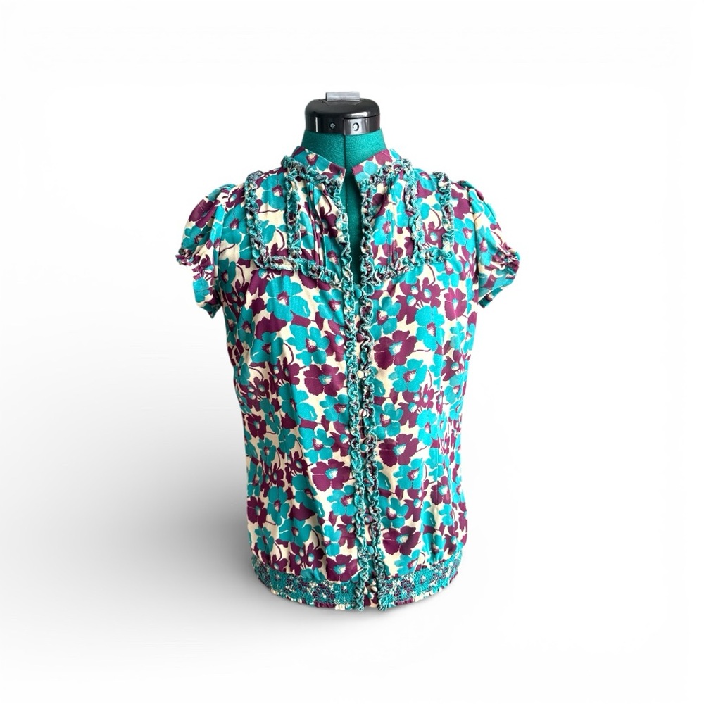 Fossil Vibrant Floral Blouse in Teal and Purple - Picture 6 of 11